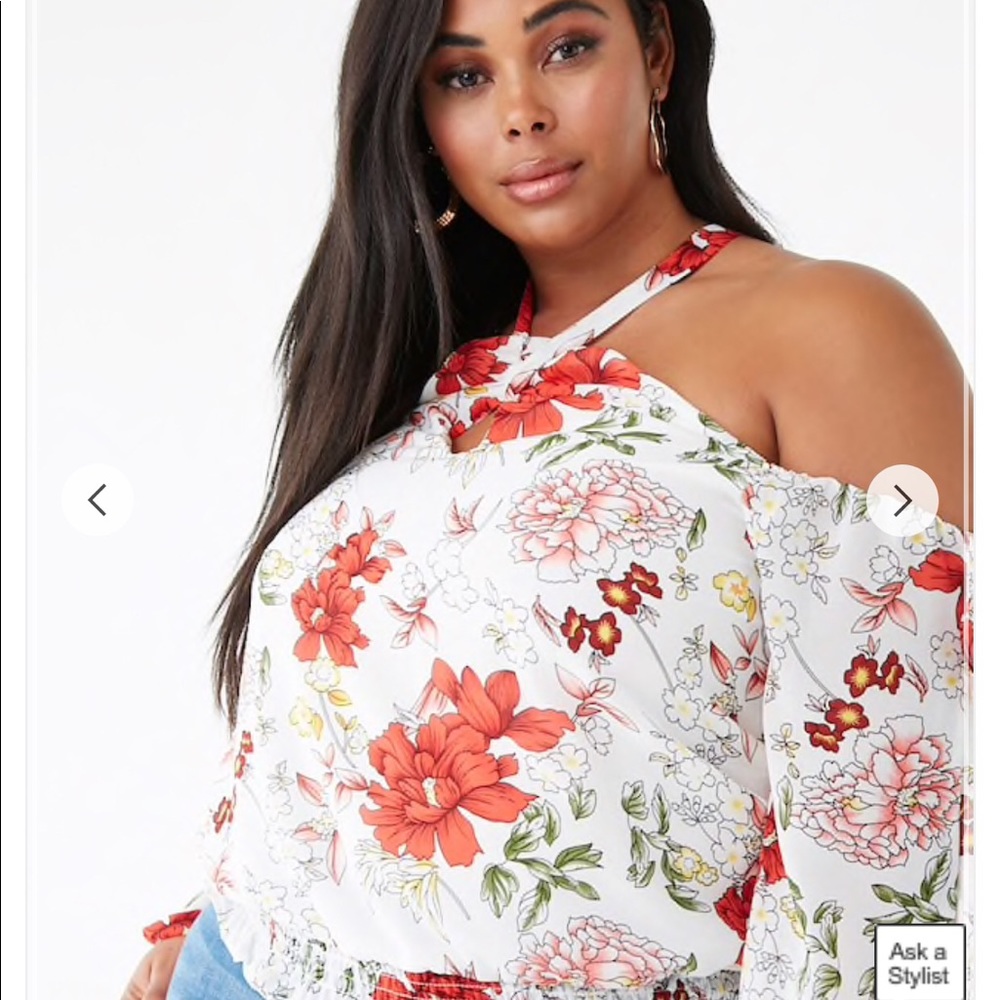 Forever 21 2xl white long sleeve printed blouse